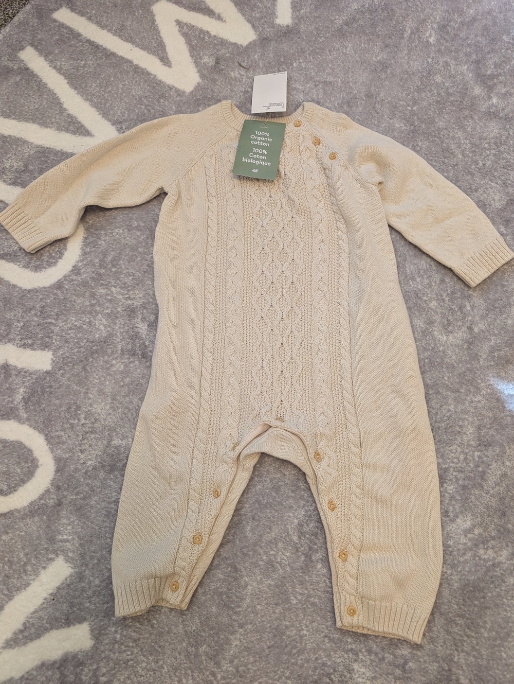 H&M Cream Organic Cotton Cable Knit Onesie 9 Months